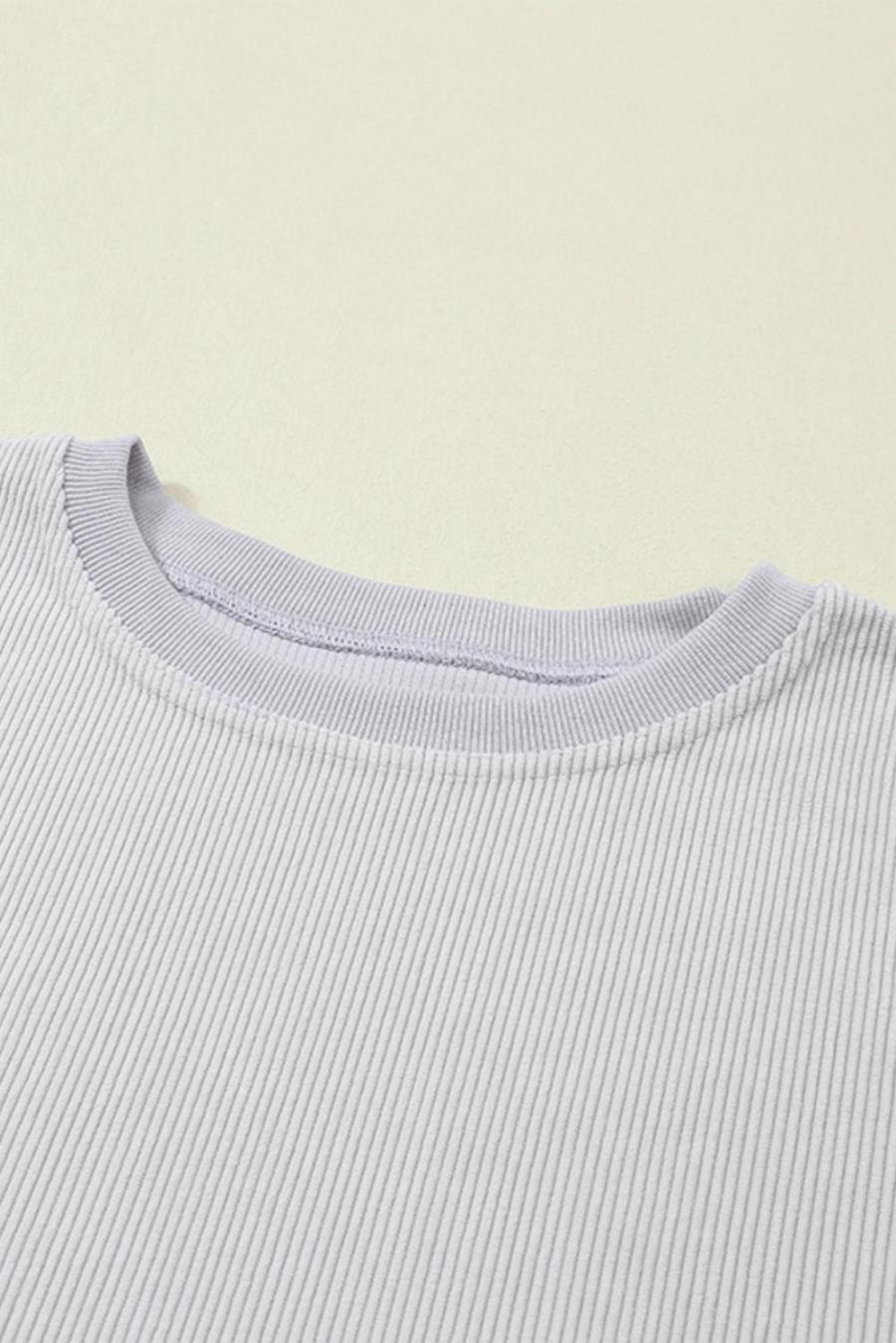 Women Sweatshirts & Hoodies | Light Grey Drop Shoulder Rib Knit Oversized Sweatshirt