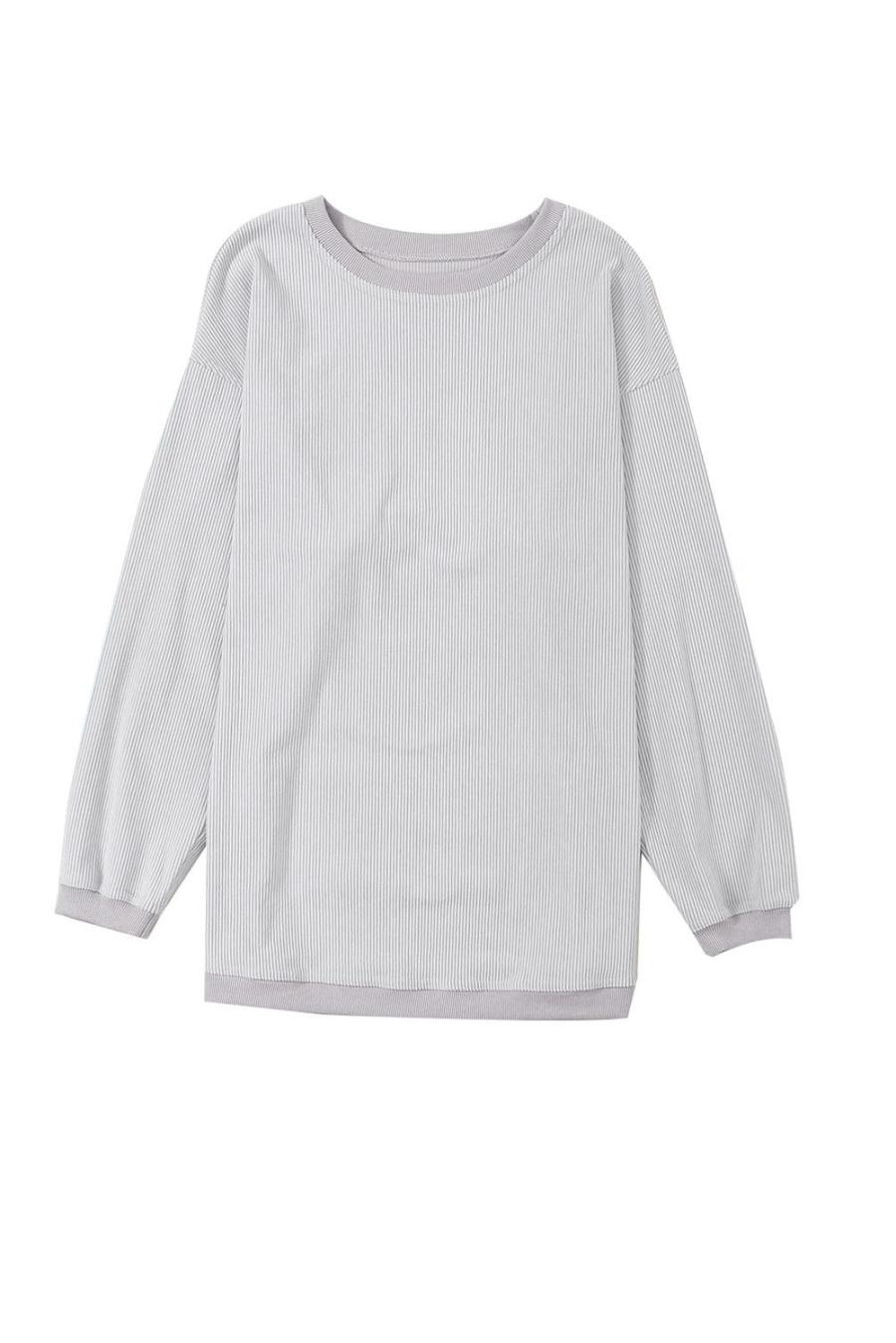 Women Sweatshirts & Hoodies | Light Grey Drop Shoulder Rib Knit Oversized Sweatshirt