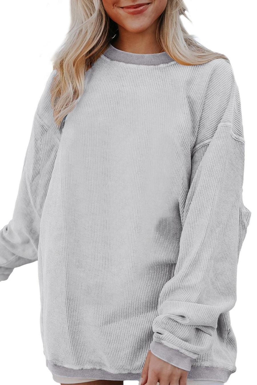 Women Sweatshirts & Hoodies | Light Grey Drop Shoulder Rib Knit Oversized Sweatshirt