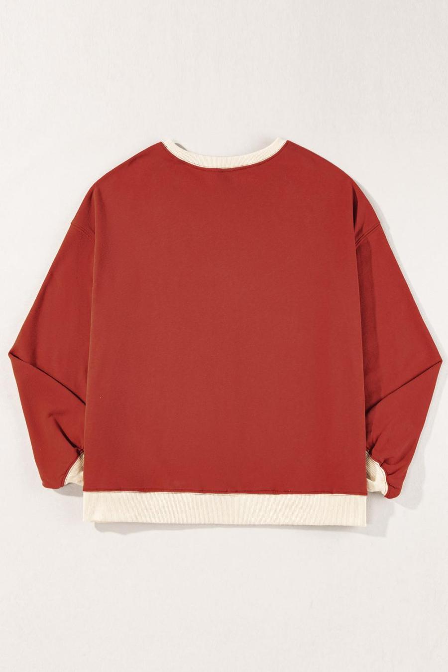 Women Sweatshirts & Hoodies | Red Clay Color Block Drop Shoulder Crewneck Oversized Sweatshirt