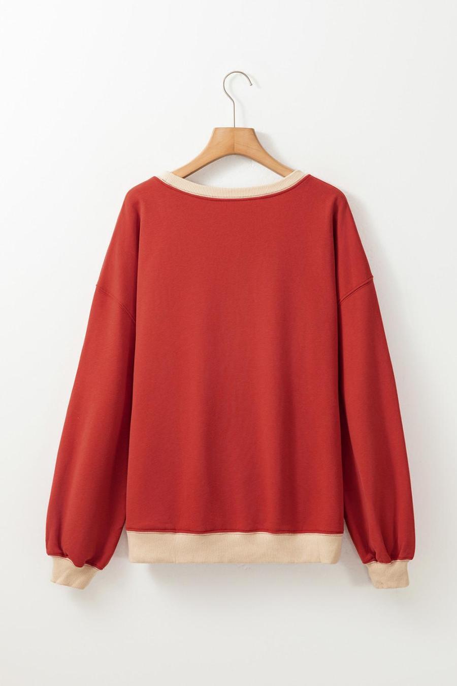 Women Sweatshirts & Hoodies | Red Clay Color Block Drop Shoulder Crewneck Oversized Sweatshirt