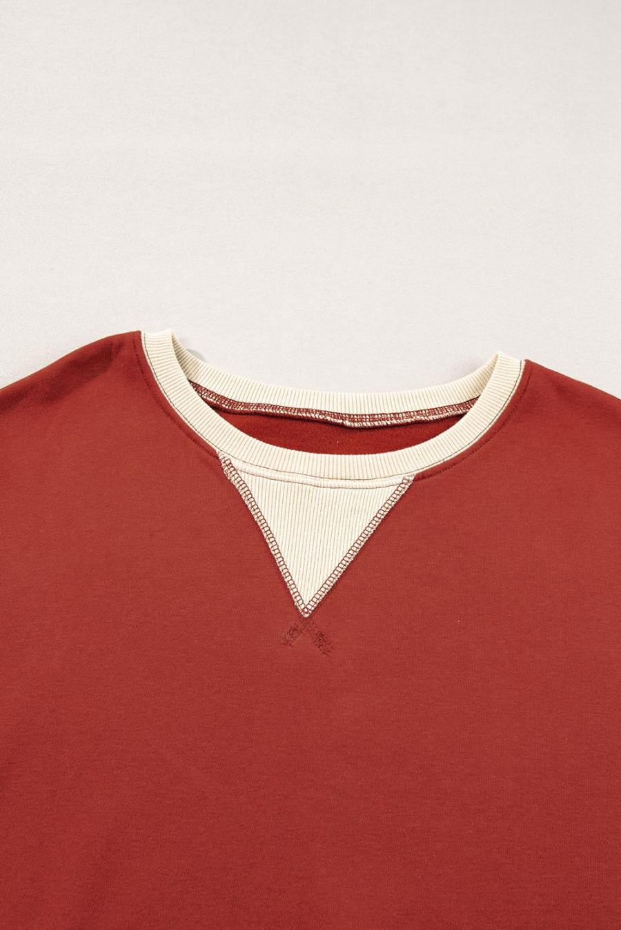 Women Sweatshirts & Hoodies | Red Clay Color Block Drop Shoulder Crewneck Oversized Sweatshirt