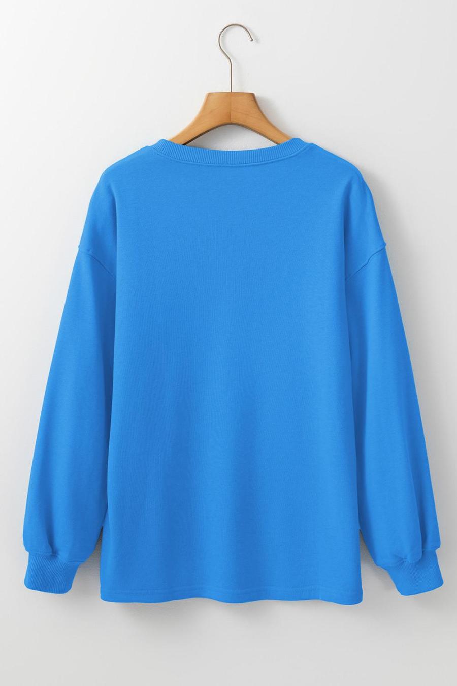 Women Sweatshirts & Hoodies | Sky Blue Plain Round Neck Loose Fit Sweatshirt