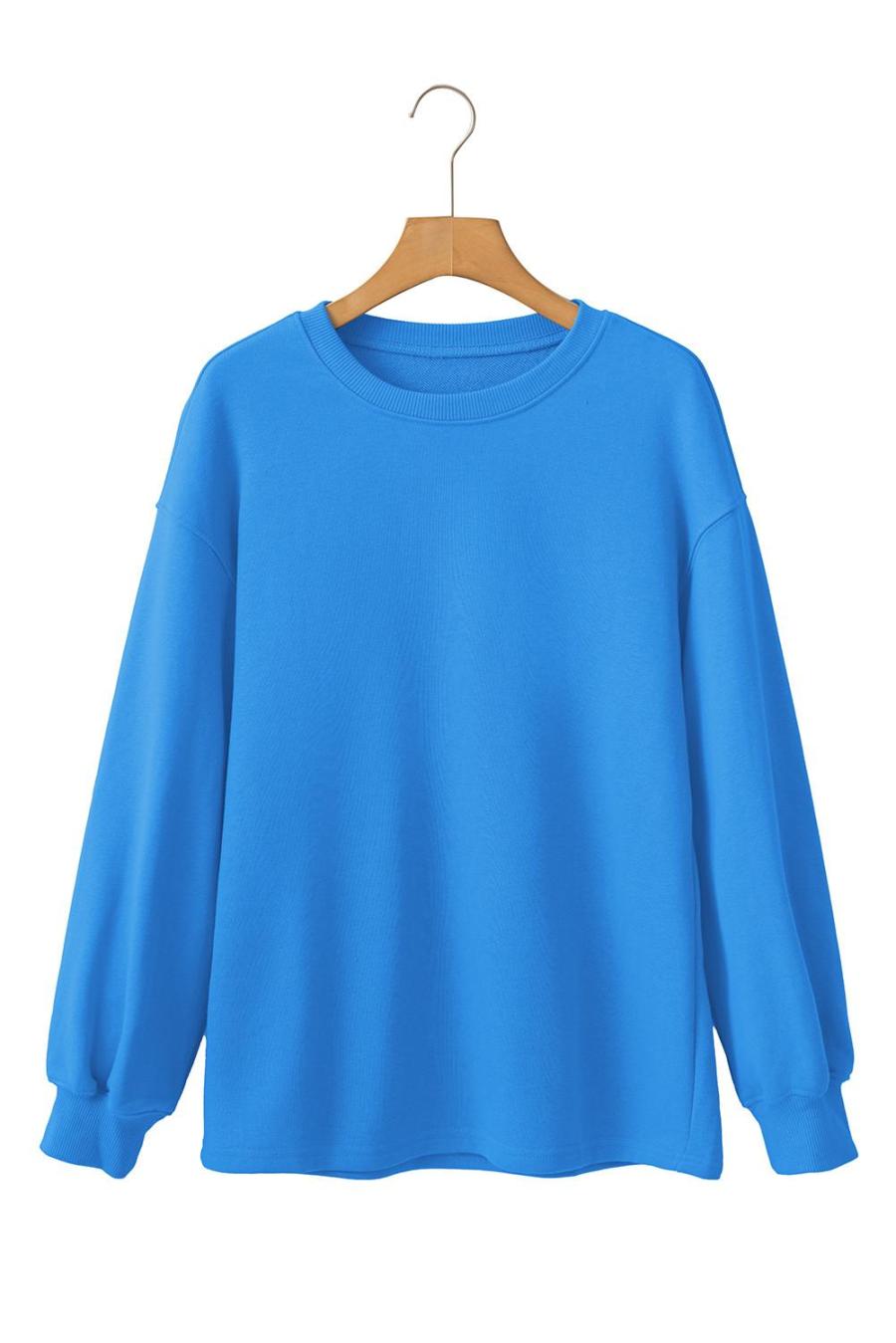Women Sweatshirts & Hoodies | Sky Blue Plain Round Neck Loose Fit Sweatshirt