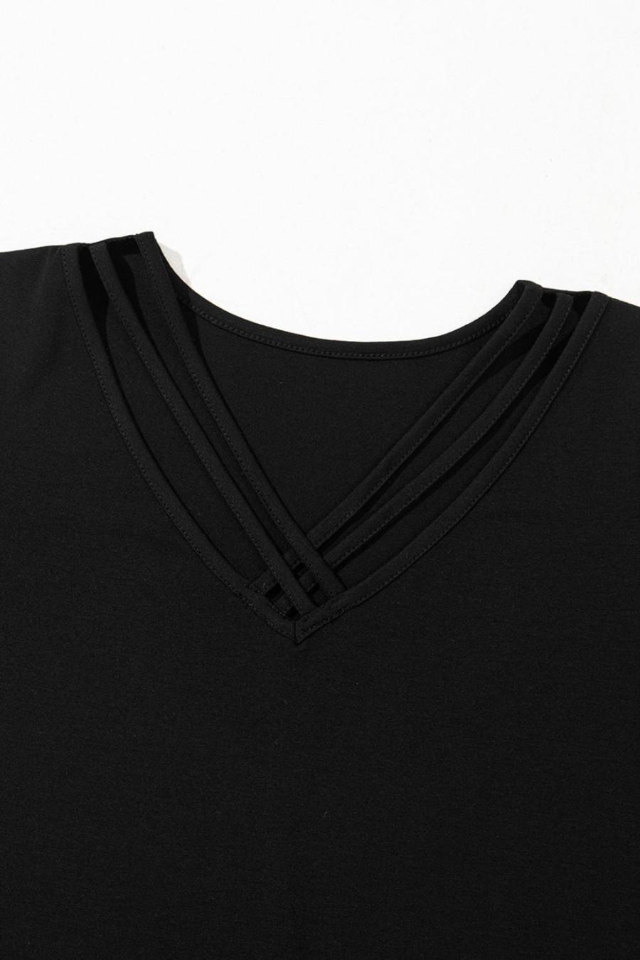 Women T Shirts | Black Crisscross V Neck Flutter Sleeve T Shirt