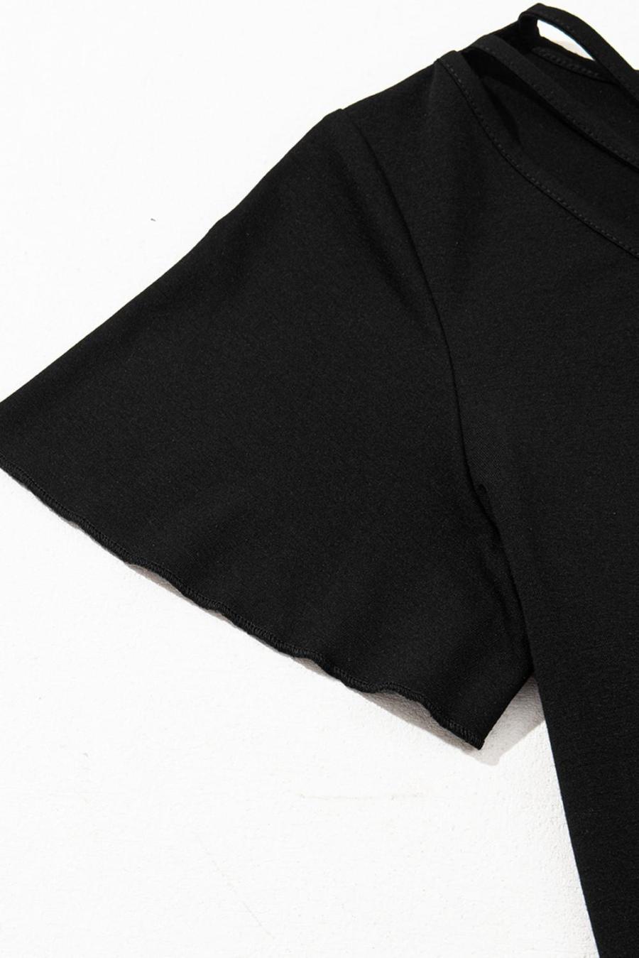 Women T Shirts | Black Crisscross V Neck Flutter Sleeve T Shirt