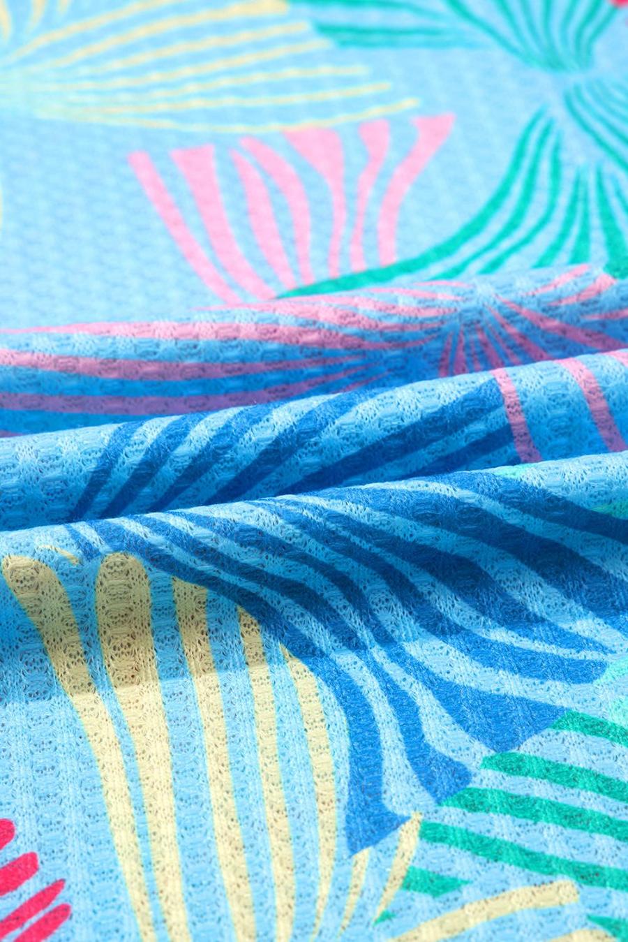 Women T Shirts | Sky Blue Bowknot Print Waffle Loose Tee