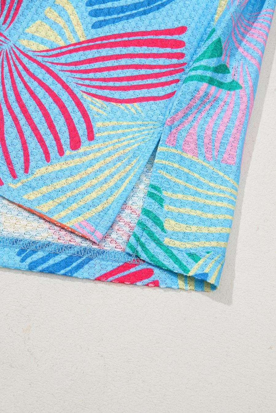 Women T Shirts | Sky Blue Bowknot Print Waffle Loose Tee