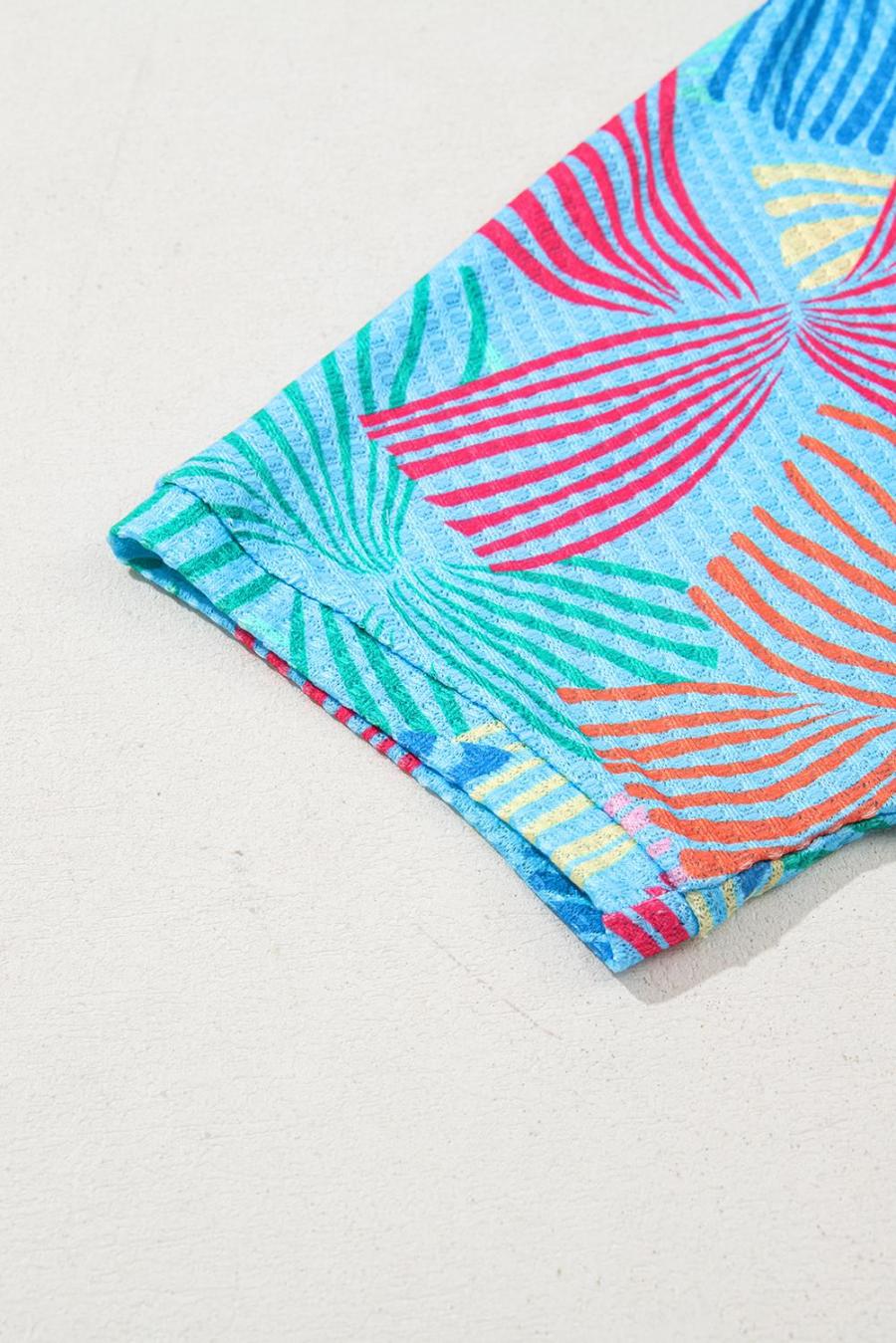 Women T Shirts | Sky Blue Bowknot Print Waffle Loose Tee