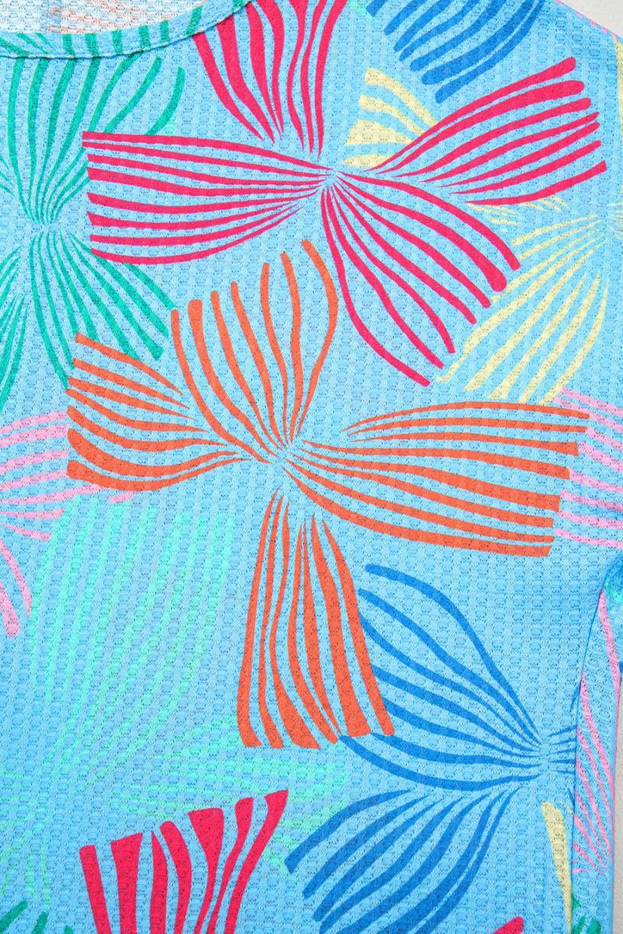 Women T Shirts | Sky Blue Bowknot Print Waffle Loose Tee