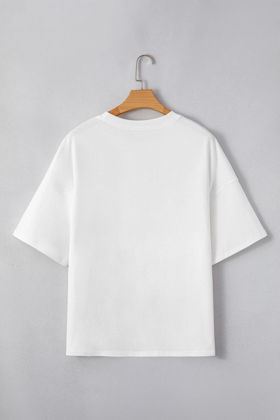 Women T Shirts | White Star Patched Drop Shoulder Half Sleeve Loose Tee