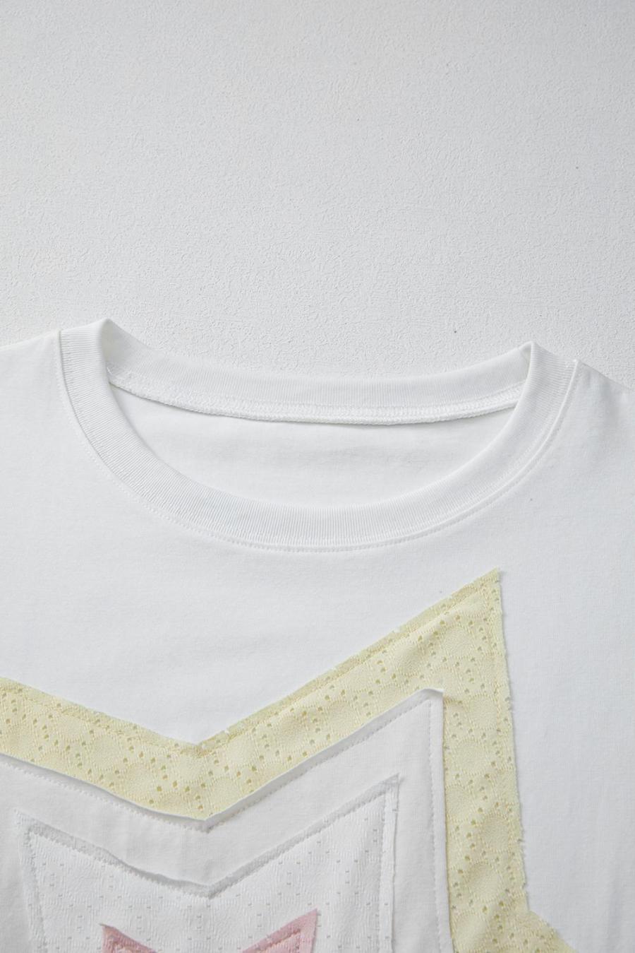 Women T Shirts | White Star Patched Drop Shoulder Half Sleeve Loose Tee