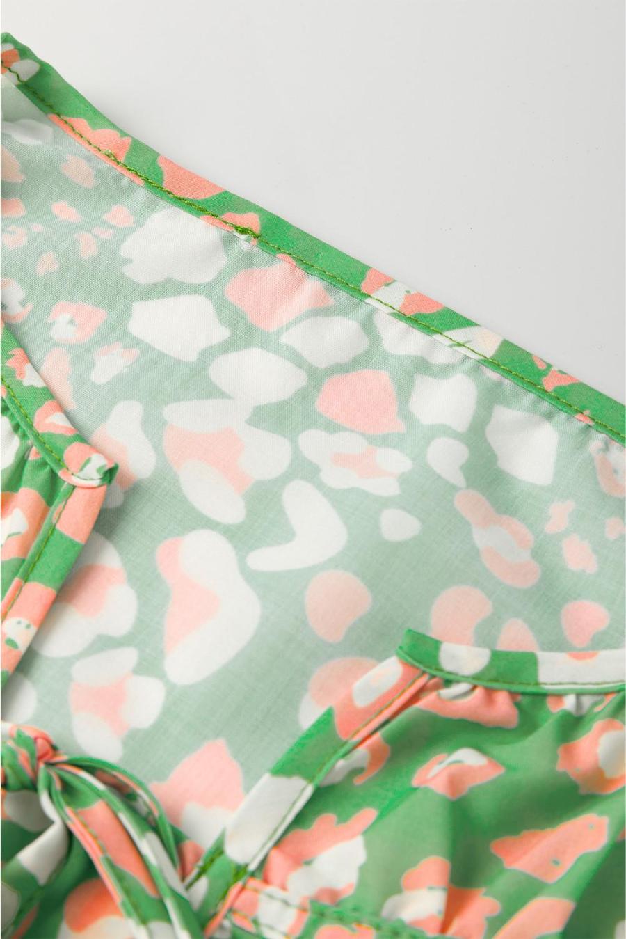 Women Blouses | Green Abstract Leopard Tie Front Flutter Sleeve Blouse