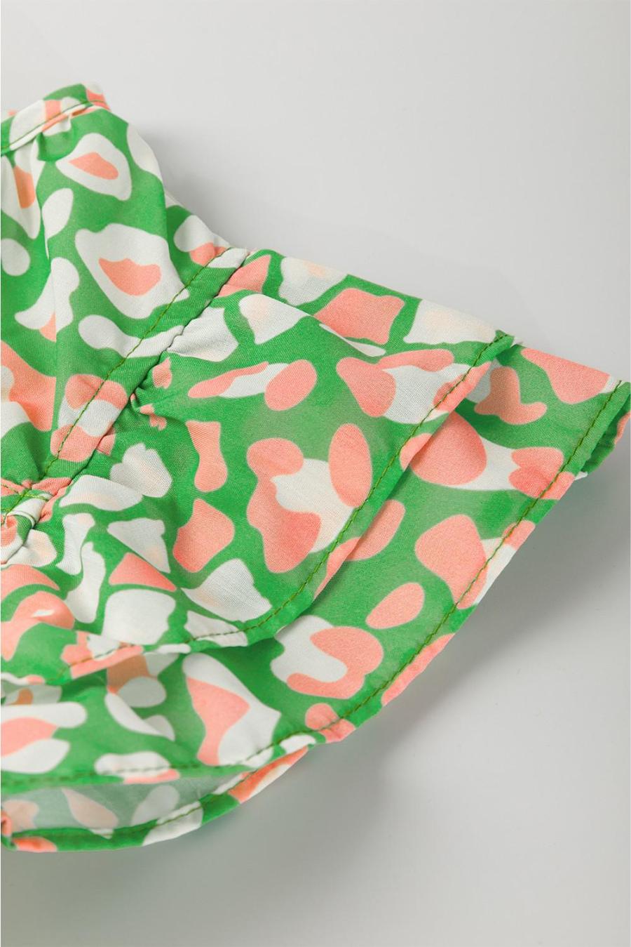 Women Blouses | Green Abstract Leopard Tie Front Flutter Sleeve Blouse