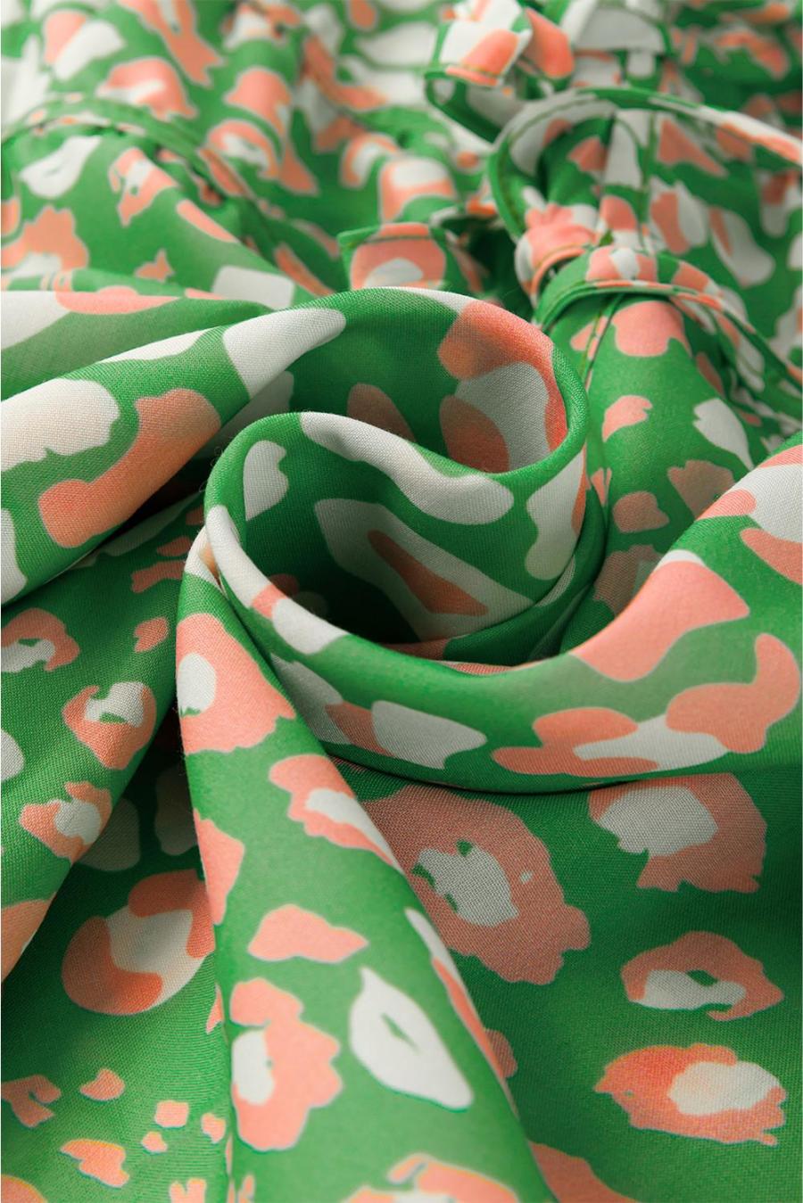 Women Blouses | Green Abstract Leopard Tie Front Flutter Sleeve Blouse