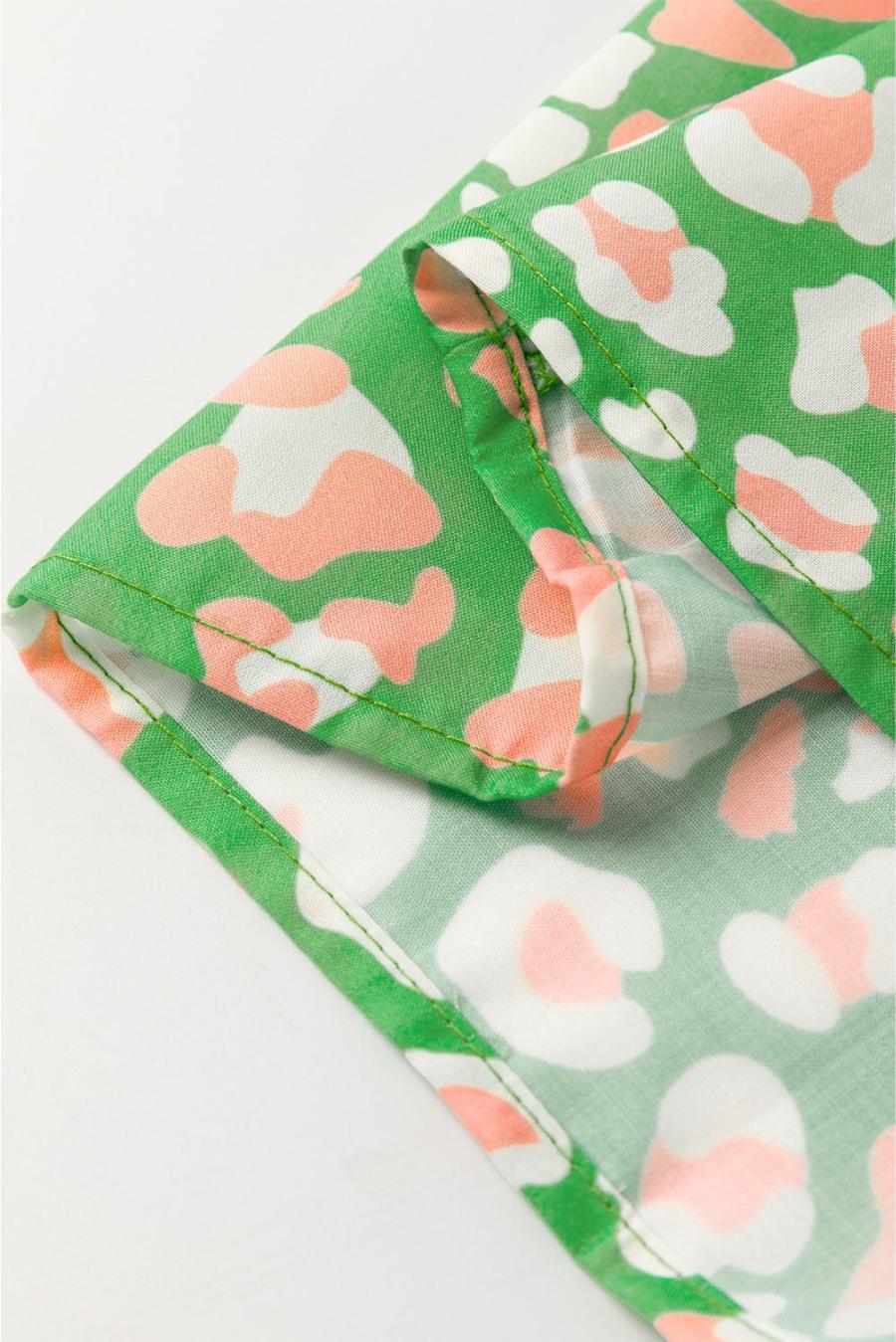 Women Blouses | Green Abstract Leopard Tie Front Flutter Sleeve Blouse