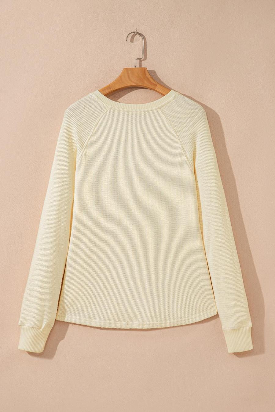 Women Long Sleeve Tops | Oatmeal Textured Knit Half Button Henley Top