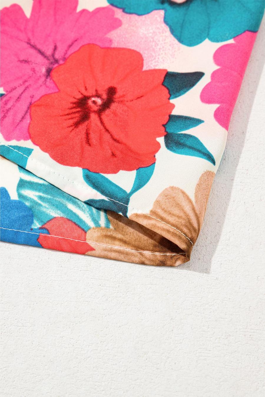 Women Sleeveless Tops | Sky Blue Floral Mock Neck Striped Ruffle Blouse