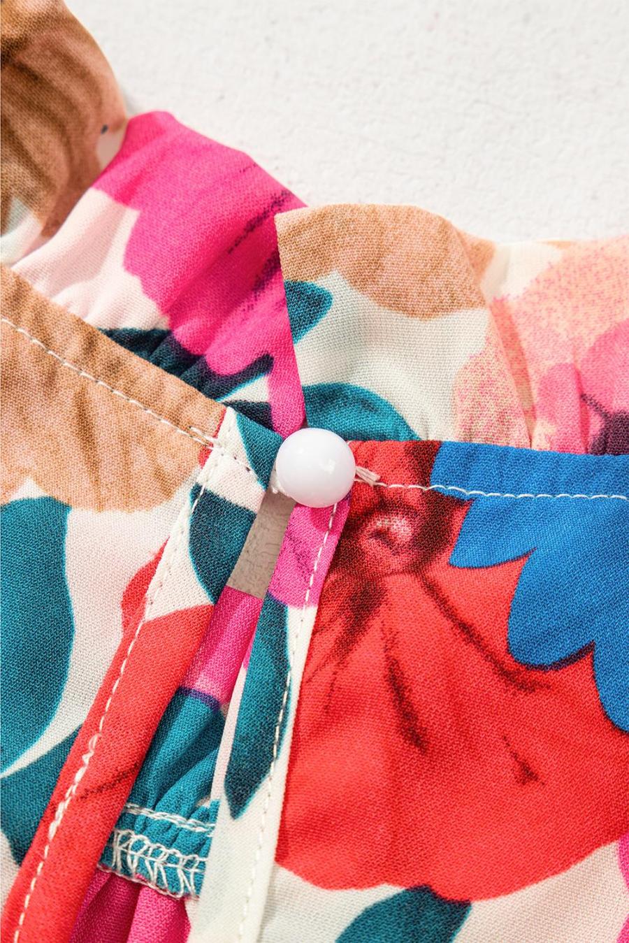 Women Sleeveless Tops | Sky Blue Floral Mock Neck Striped Ruffle Blouse