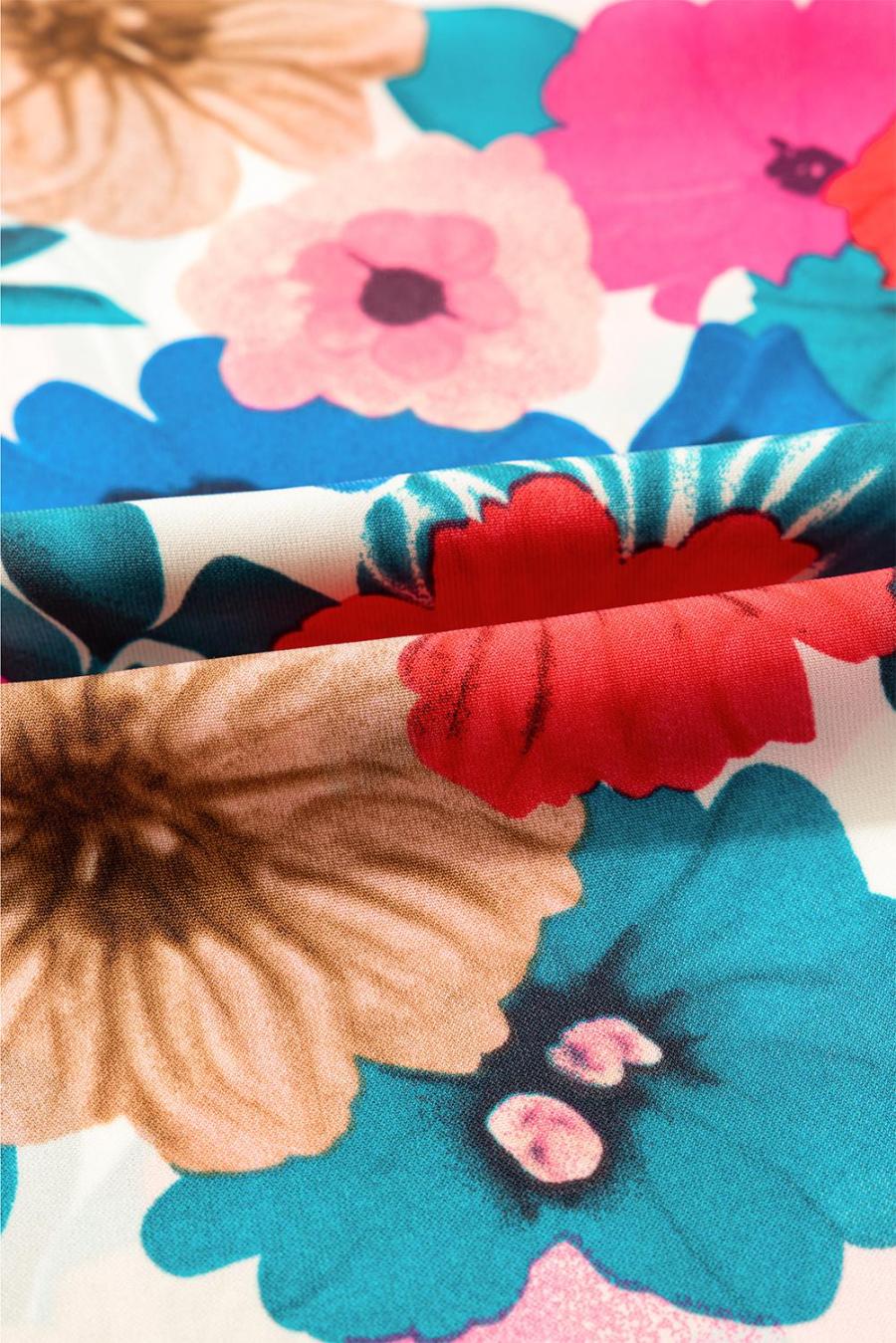 Women Sleeveless Tops | Sky Blue Floral Mock Neck Striped Ruffle Blouse