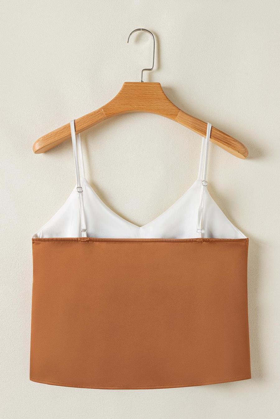 Women Sleeveless Tops | Khaki Chevron Color Block Spaghetti Straps Cami Top