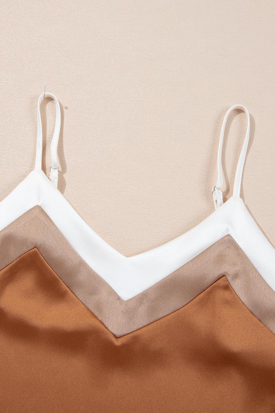 Women Sleeveless Tops | Khaki Chevron Color Block Spaghetti Straps Cami Top