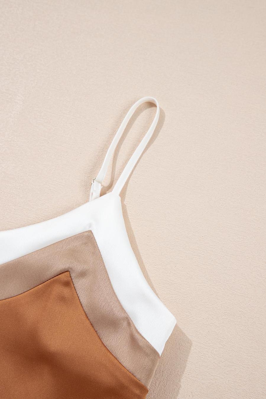 Women Sleeveless Tops | Khaki Chevron Color Block Spaghetti Straps Cami Top