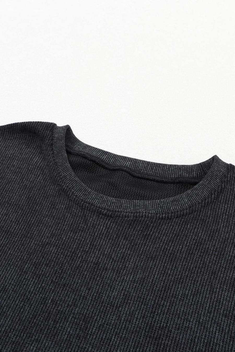 Women Sweatshirts & Hoodies | Black Plain Ribbed Round Neck Pullover Sweatshirt