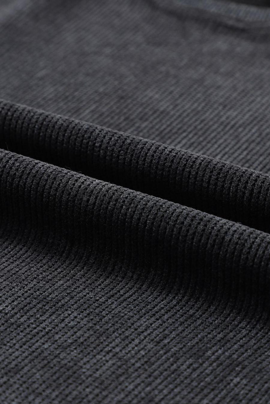 Women Sweatshirts & Hoodies | Black Plain Ribbed Round Neck Pullover Sweatshirt