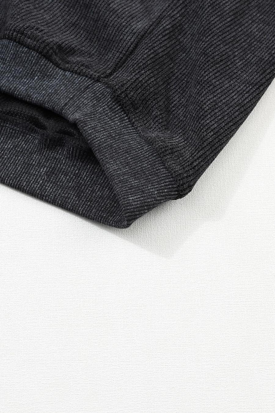 Women Sweatshirts & Hoodies | Black Plain Ribbed Round Neck Pullover Sweatshirt