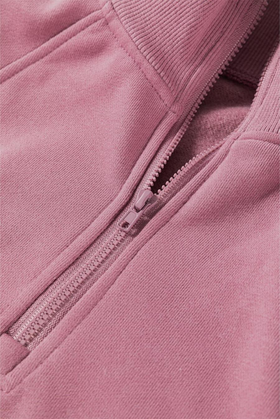 Women Sweatshirts & Hoodies | Fushia Zipper Collared Drop Shoulder Plain Sweatshirt