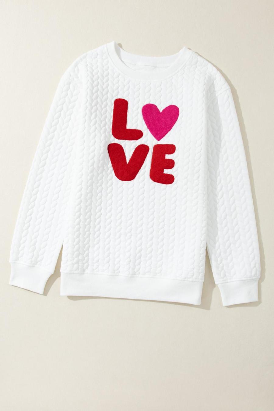Women Sweatshirts & Hoodies | White Quilted Valentine Love Heart Shape Graphic Sweatshirt