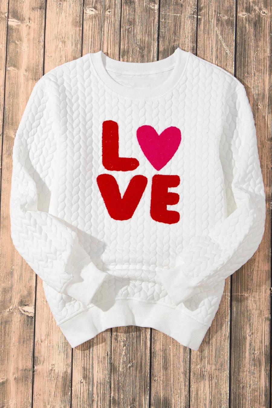 Women Sweatshirts & Hoodies | White Quilted Valentine Love Heart Shape Graphic Sweatshirt