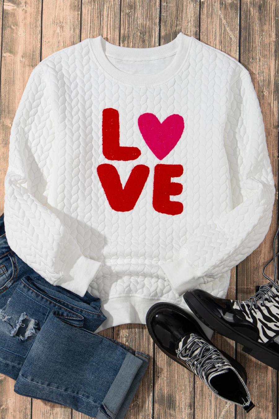Women Sweatshirts & Hoodies | White Quilted Valentine Love Heart Shape Graphic Sweatshirt