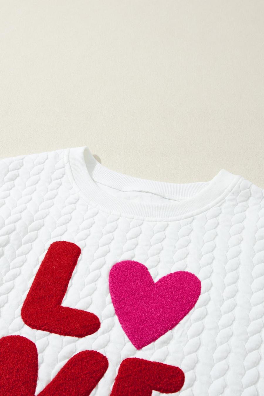Women Sweatshirts & Hoodies | White Quilted Valentine Love Heart Shape Graphic Sweatshirt