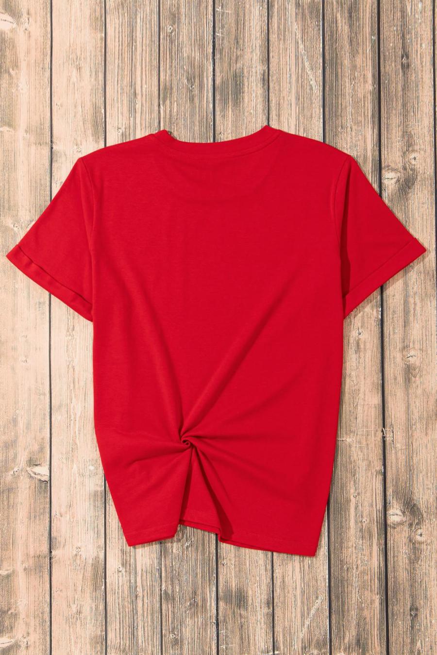 Women T Shirts | Red Solid Color Basic Crew Neck Plain Tee