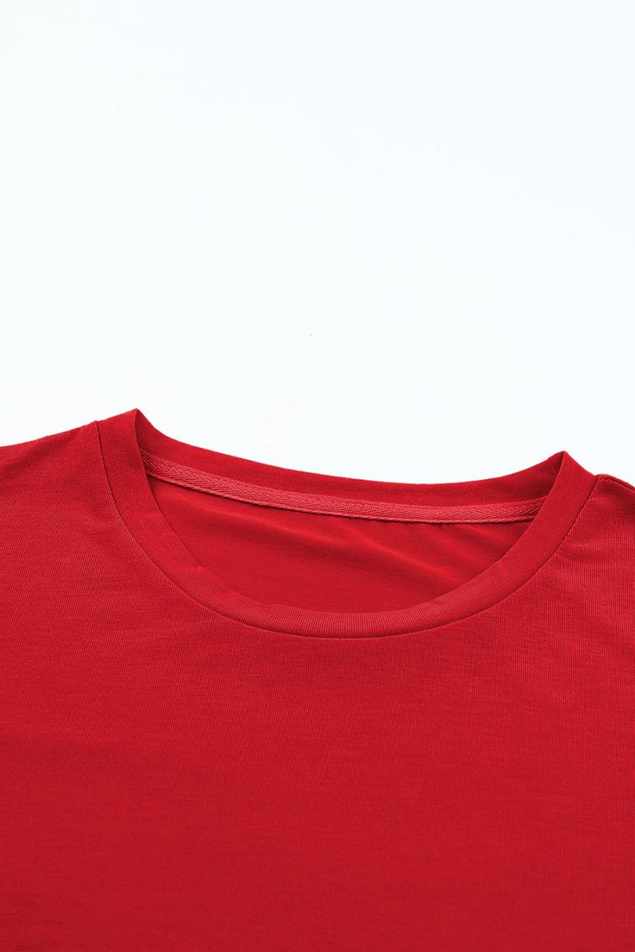 Women T Shirts | Red Solid Color Basic Crew Neck Plain Tee