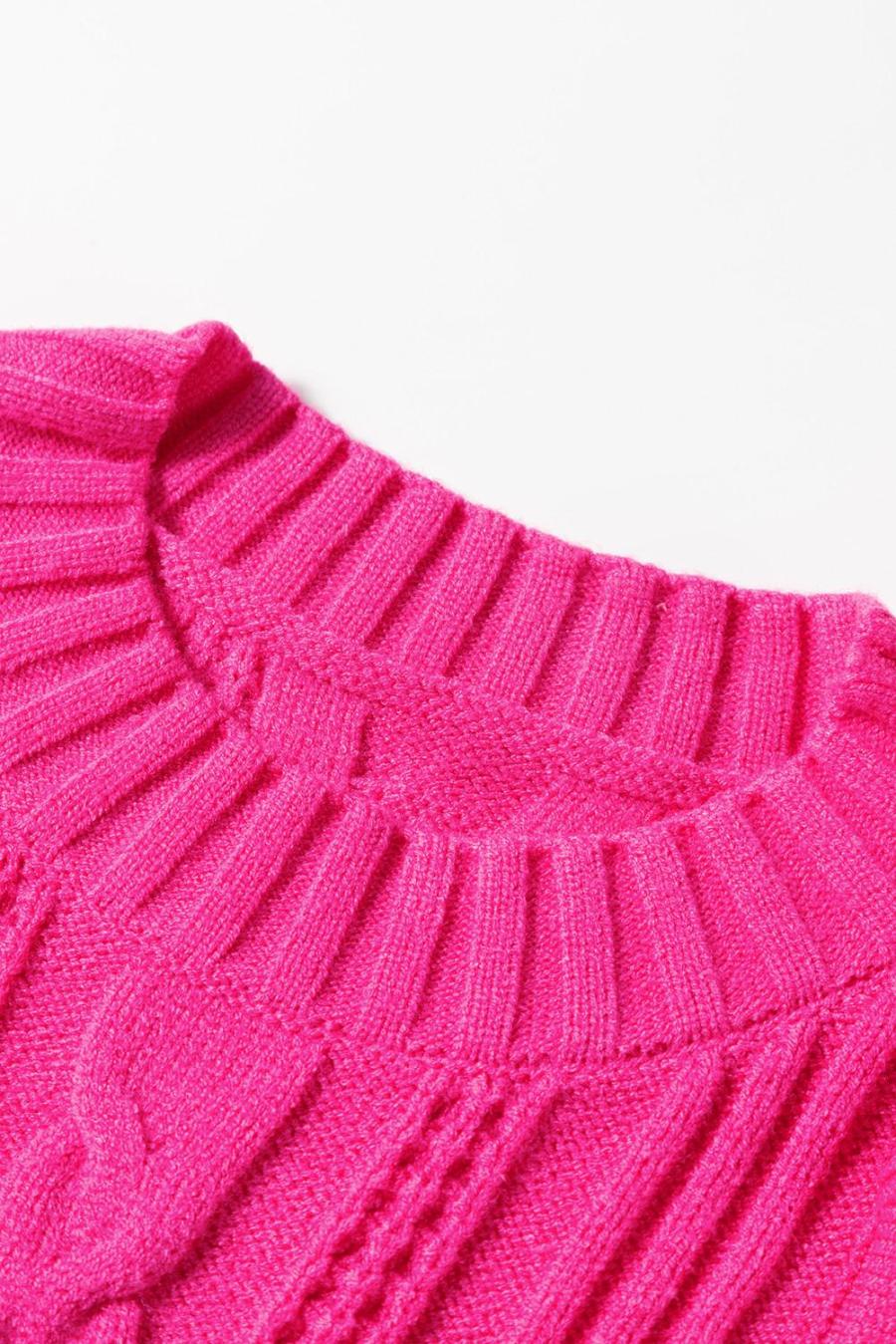 Women Knit Tops | Strawberry Pink Contrast Trim Ruffle Sleeveless Twist Cable Knit Top