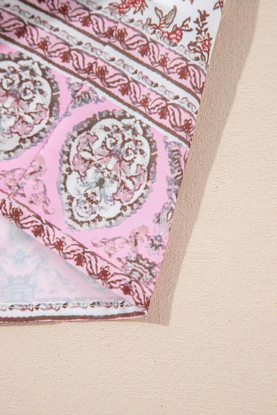 Women Sleeveless Tops | Pink Bohemian Floral Pleated U Neck Camisole