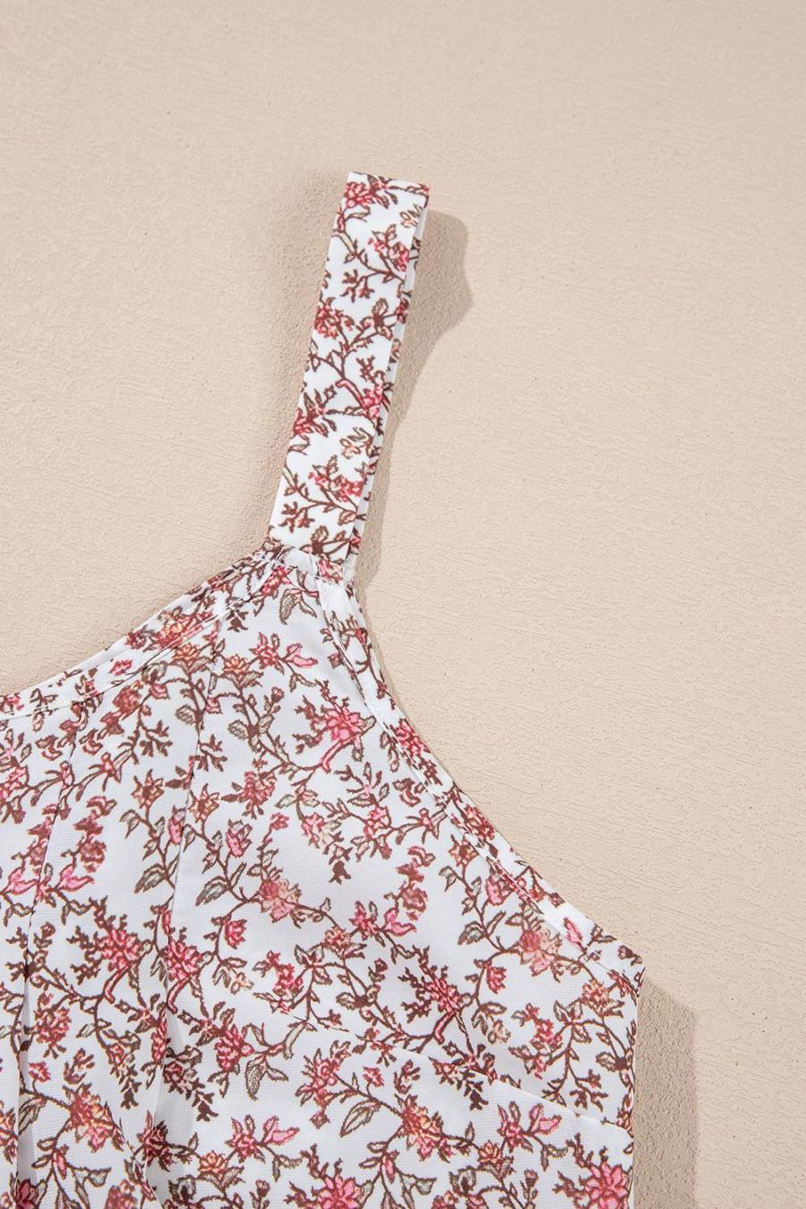 Women Sleeveless Tops | Pink Bohemian Floral Pleated U Neck Camisole