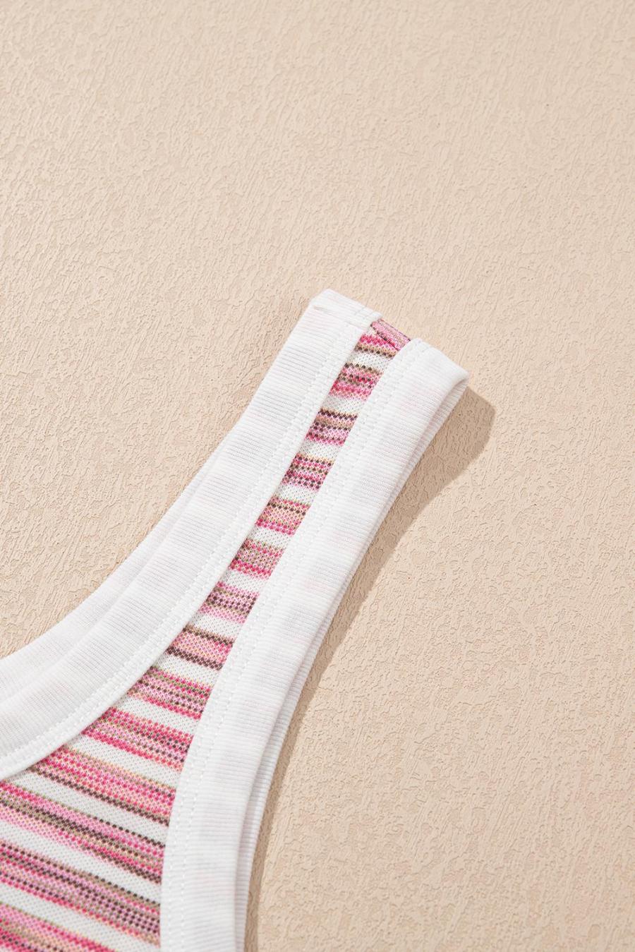 Women Sleeveless Tops | Pink Stripe Contrast Trim Ribbed Knit Tank Top