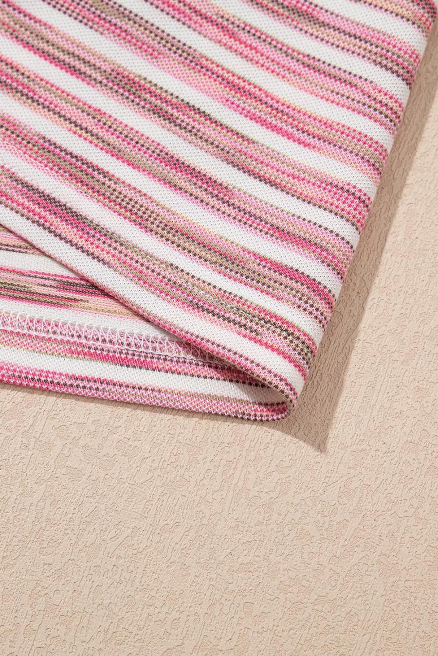 Women Sleeveless Tops | Pink Stripe Contrast Trim Ribbed Knit Tank Top