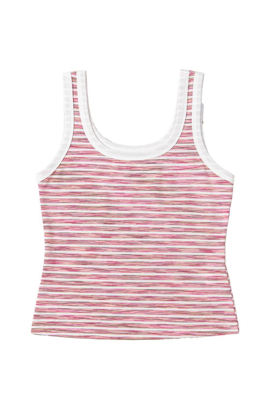 Women Sleeveless Tops | Pink Stripe Contrast Trim Ribbed Knit Tank Top