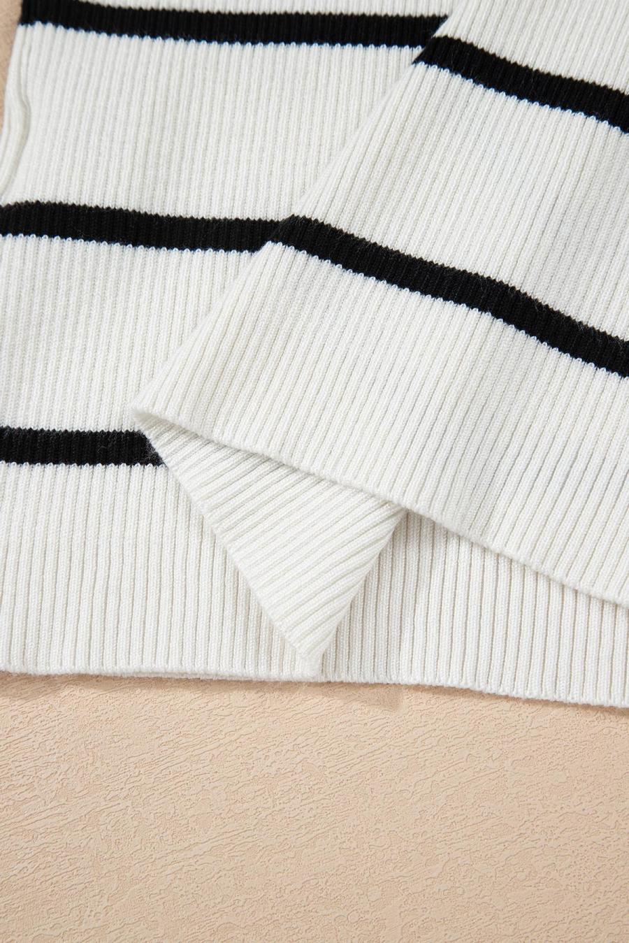 Women Knit Tops | Black Scalloped Edge Striped Ribbed Tank Top