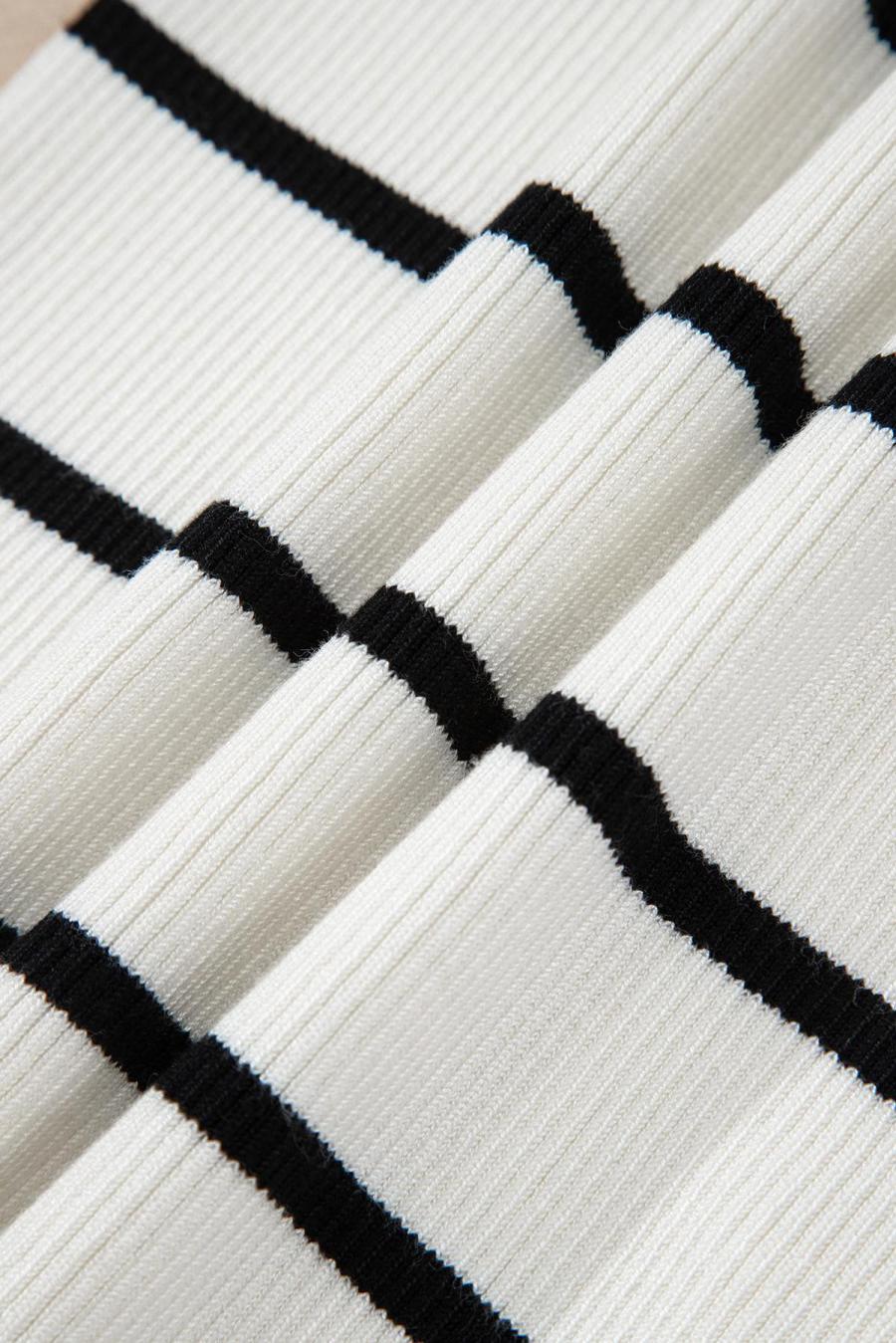 Women Knit Tops | Black Scalloped Edge Striped Ribbed Tank Top